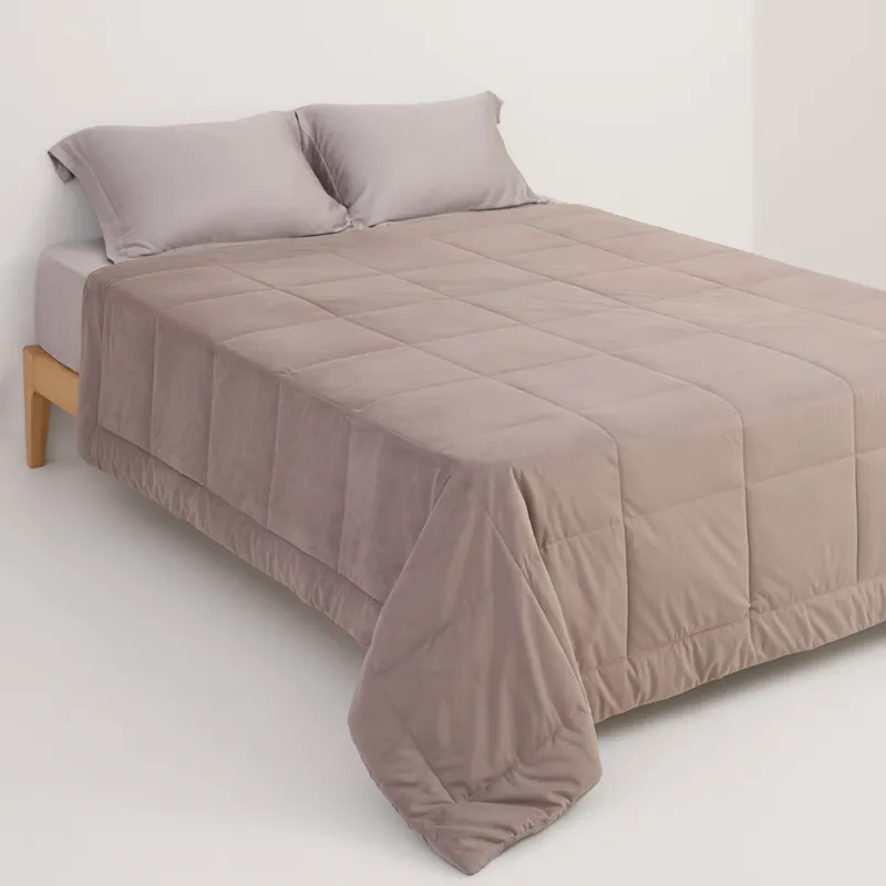Bedspread, 220x240 cm, quilted, velvet/microfiber, gray-brown, Stitch velvet