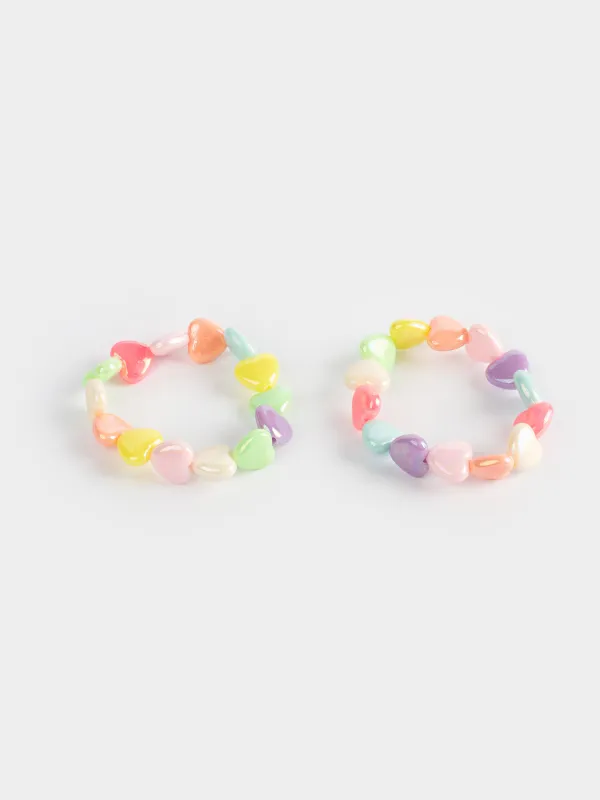 Jewelry set, 2 pieces, children's, plastic, bracelet/beads, Hearts, Jewelry kids, image-1