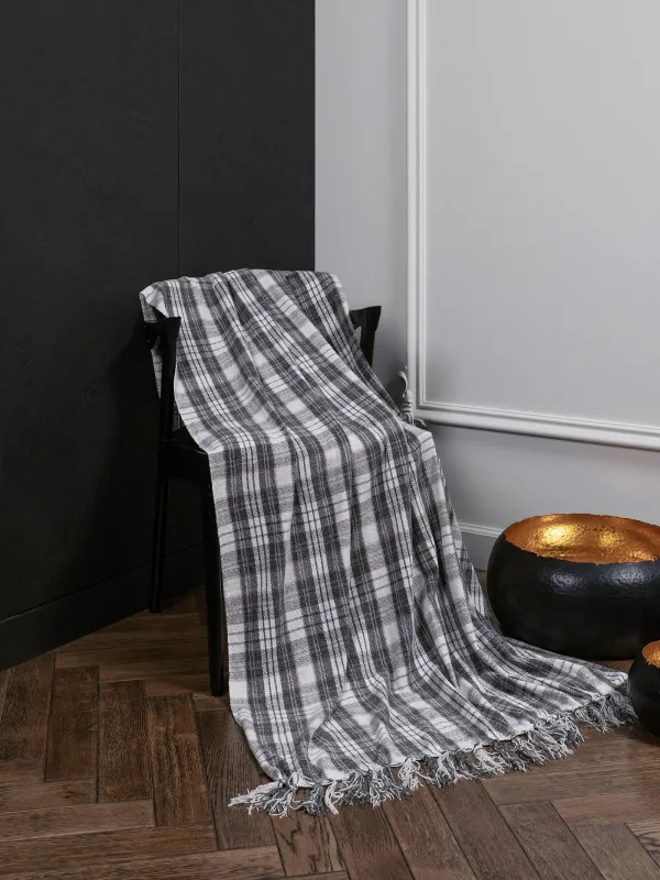 Plaid, 130x170 cm, fringed, chenille, white-brown, Plaid, Hazel, image-1