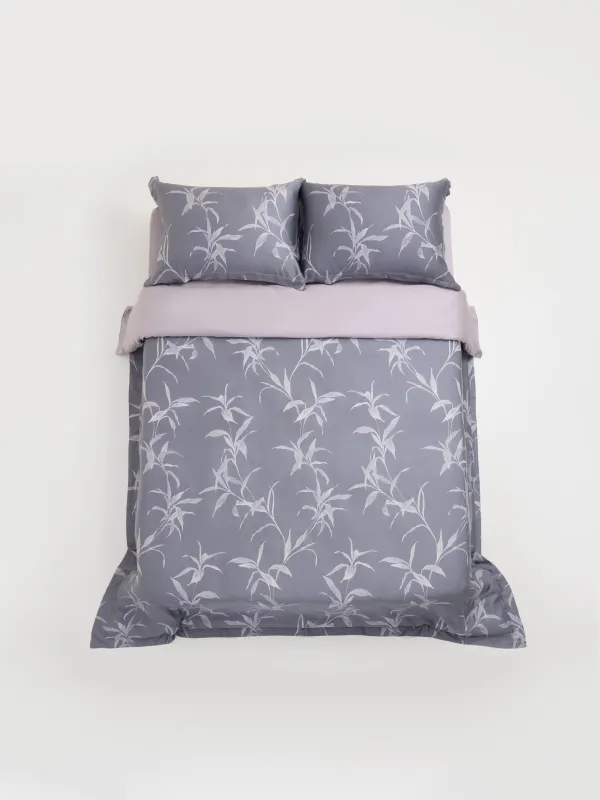 Bed linen set, euro, tencel 300 TC, gray-purple, Leaves,Tencel, image-0