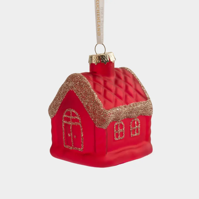 Christmas tree toy, 6 cm, glass, with glitter, milky, House, Figure christmas