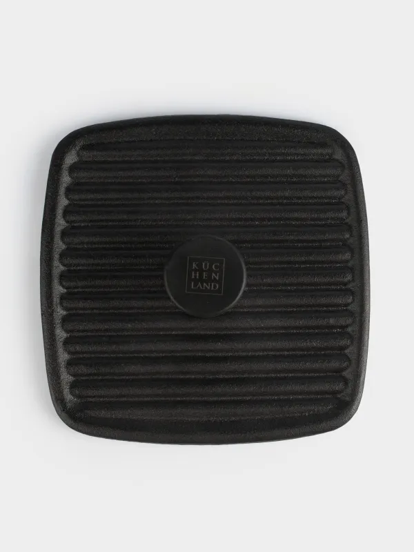 Grill press cover, 23 cm, cast iron, square, Black, Authentic, image-5