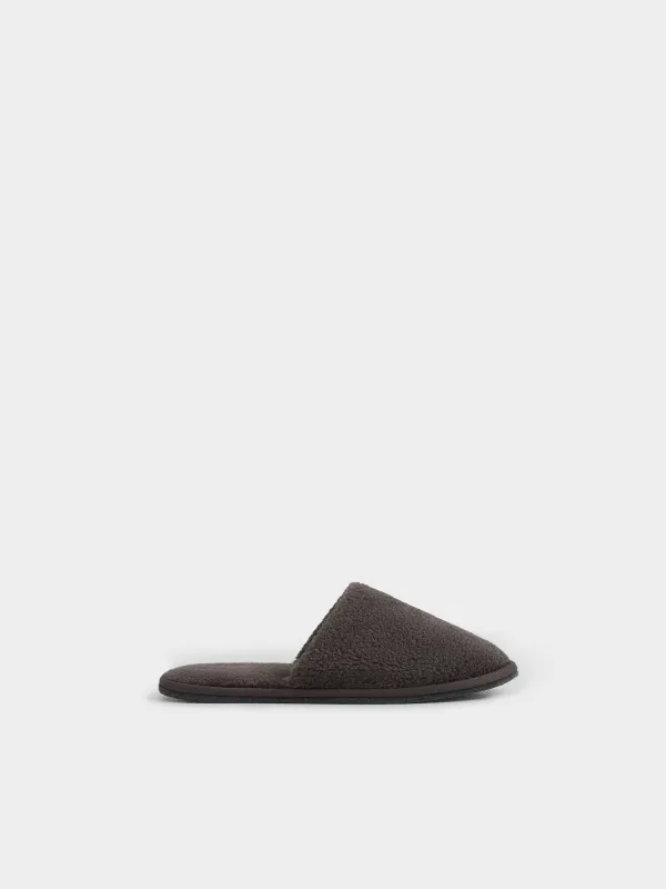 Men's slippers, homewear, size 40-41, faux fur, dark grey, Plush, image-0