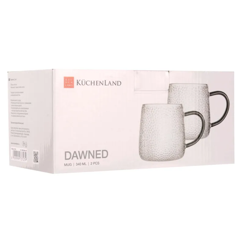 Mug, 340 ml, 2 pcs, glass B, with gray handle, Dawned, image-1