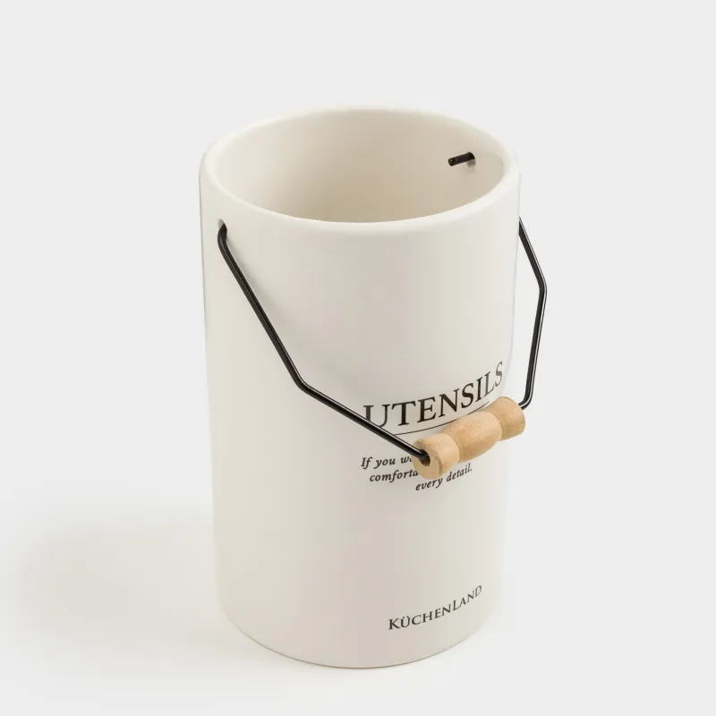 Kitchen accessories stand, 17 cm, with handle, ceramic / metal, milky, Course, image-4