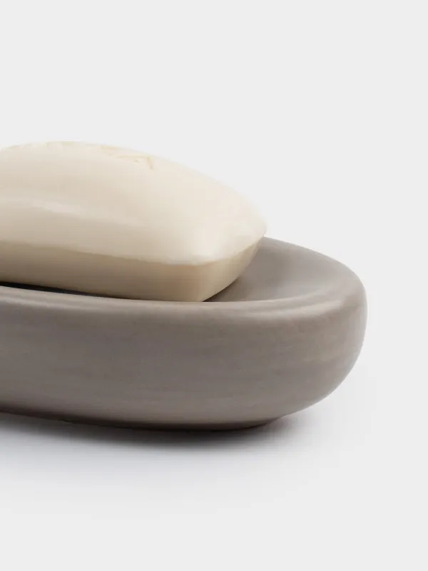 Soap dish, 13x9 cm, ceramic, oval, beige-gray, Giza, image-5