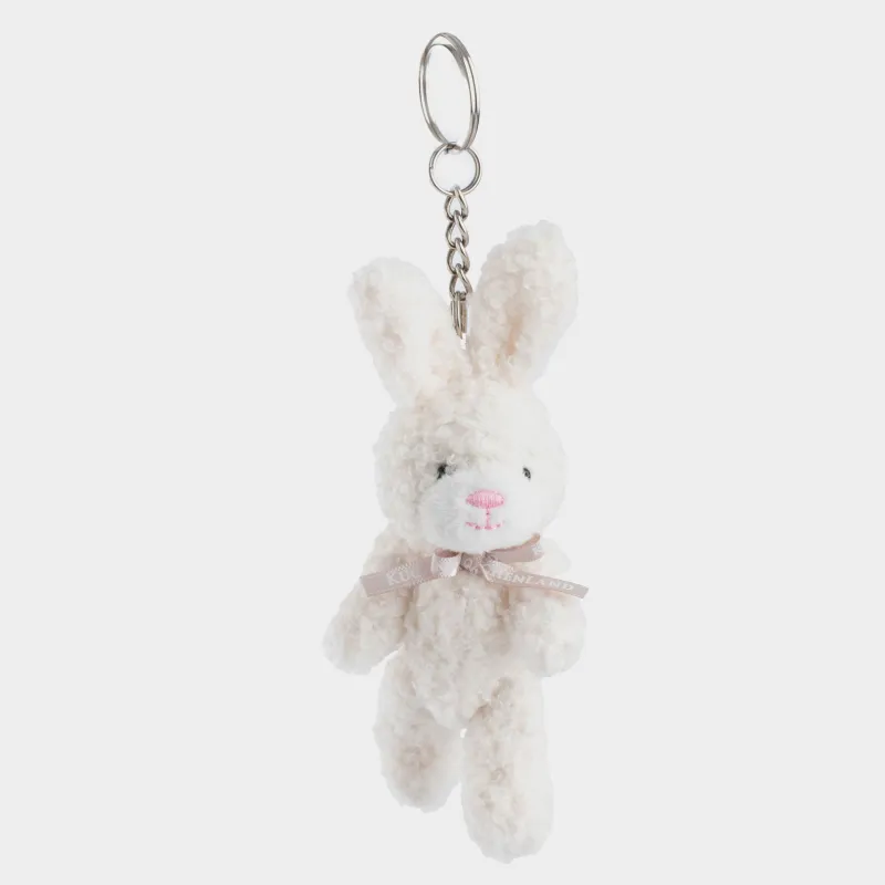 Pendant, 14 cm, soft, with moving paws, boucle / metal, milky, bunny with bow, Rabbit