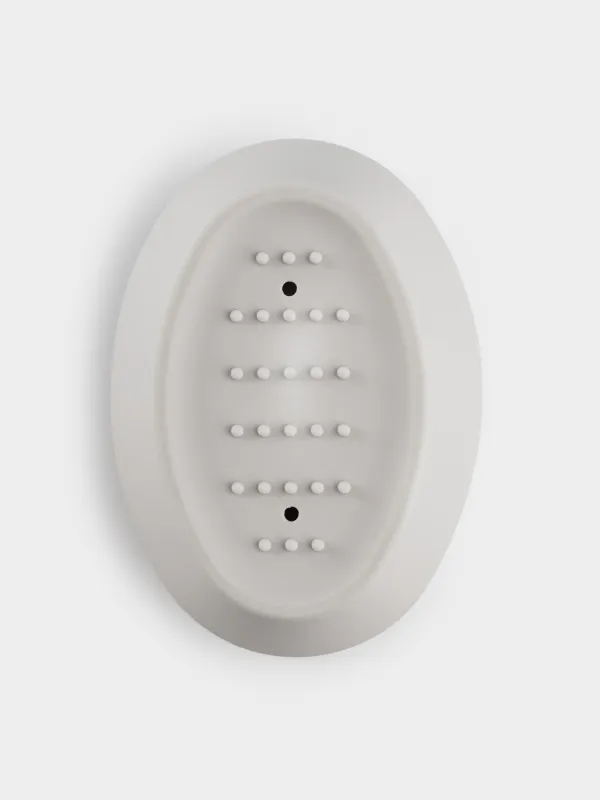 Soap dish-cleaning brush, 14x9 cm, silicone, oval, grey-beige, Manny, image-4