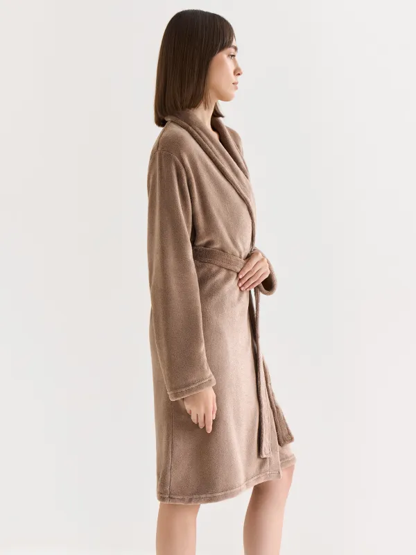 Women's robe, homewear, size S/M, Long sleeve, polyester, mocha, Drew, image-3