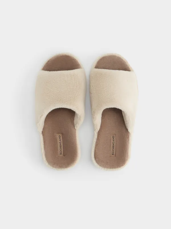 Women's slippers, homewear, size 36-37, faux fur/velour, beige-brown, Faux, image-1