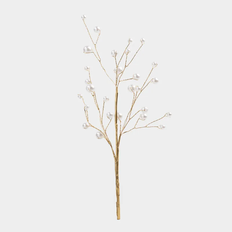 Decorative branch, 60 cm, plastic / metal, champagne, Pearls, Balls decor