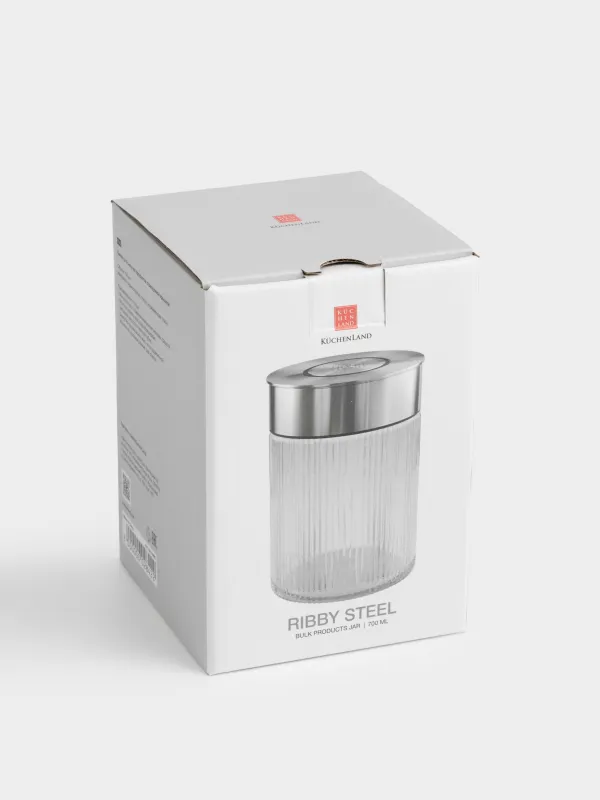 Bulk products jar, 700 ml, with vacuum lid, glass B, Ribby steel, image-4