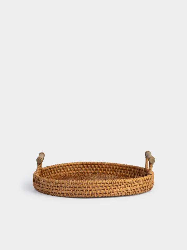 Tray, 24 cm, wicker, with handles, rattan / wood, round, Eco home, image-2