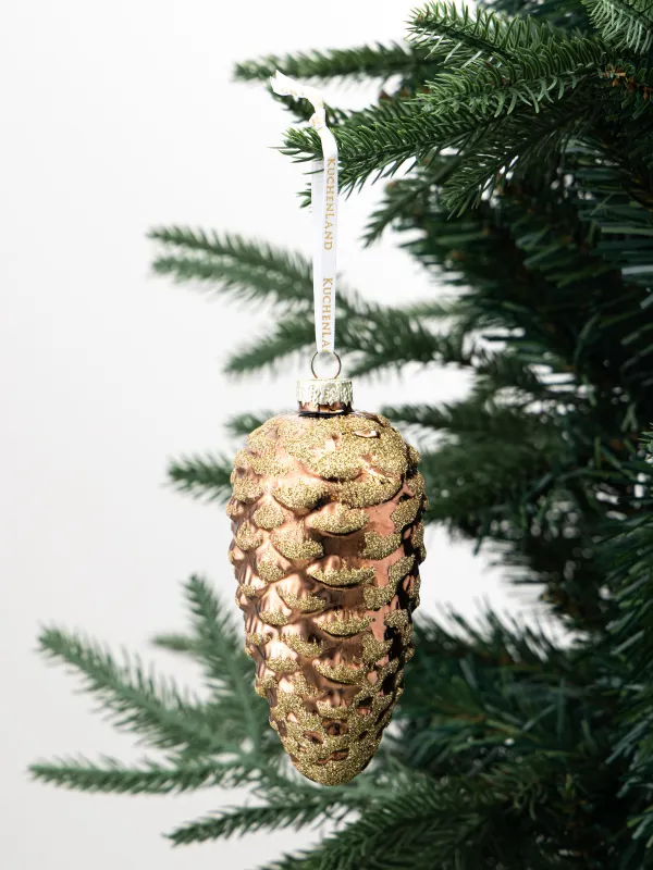 Christmas tree toy, 12 cm, glass, with glitter, brown, Cone, Pine christmas, image-2