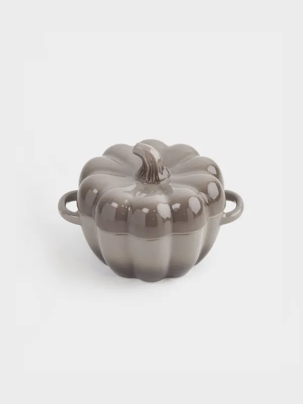 Cocotte, 11 cm, 350 ml, with lid, ceramic, grey-brown, Pumpkin, Gourd, image-1