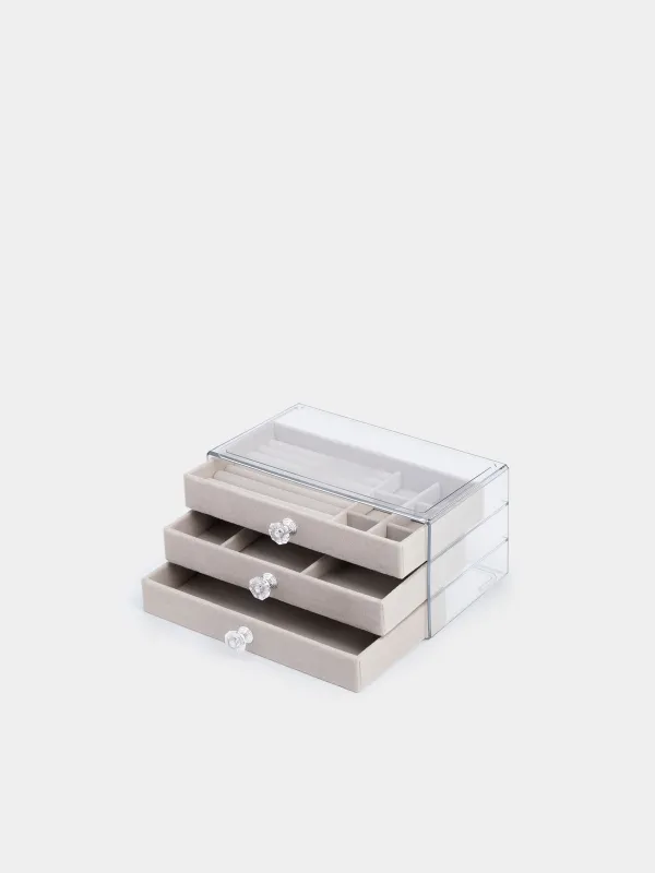 Jewelry box, 22x13 cm, plastic / velvet, grey, Affluence, image-1