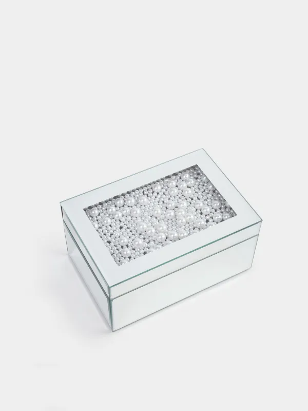 Jewelry box, 20x14 cm, glass, Mirror, Pearls, Glossy, image-2