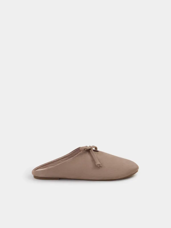 Women's slippers, homewear, size 36-37, faux suede, mocha, Bow, Suede, image-0