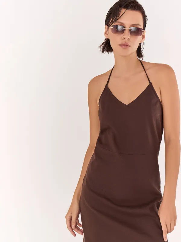 Women's dress, mini, size S, with straps, viscose / linen, lemon, Nicole, image-6