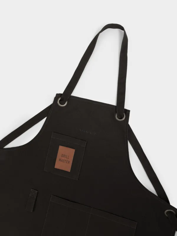 Apron, 70x80 cm, with pockets, cotton / PU leather, brown, Apron, image-3