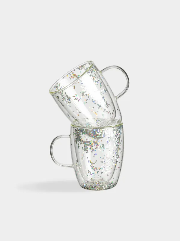 Mug, 290 ml, 2 pcs, glass B, with silver glitter, Air sparkly, image-1