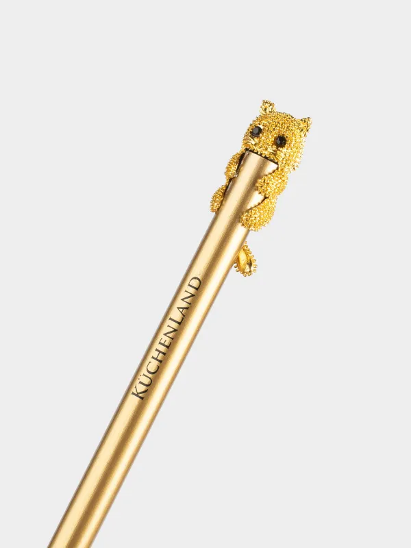 Pencil, 18 cm, black-graphite, with figure, golden, Cat, Draw, image-2