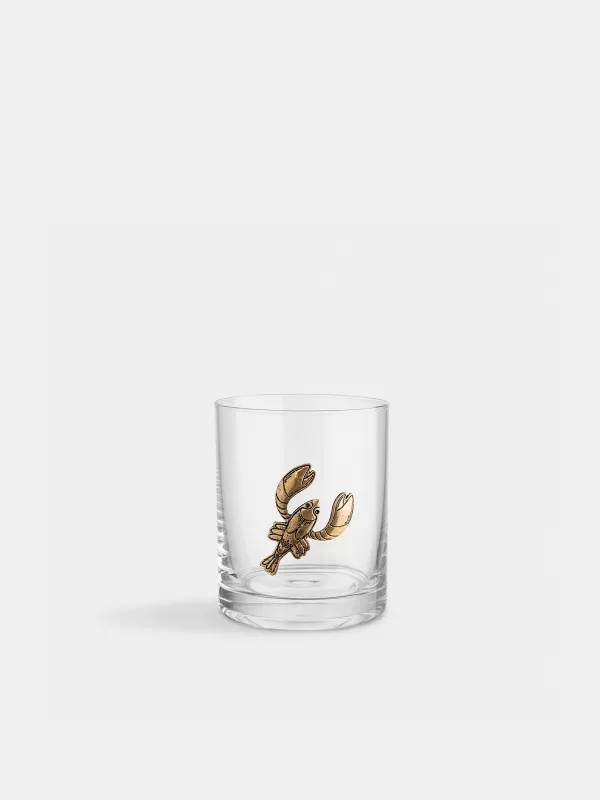 Drinking glass, 10 cm, 340 ml, glass/metal, golden, Cancer, Zodiac, image-0