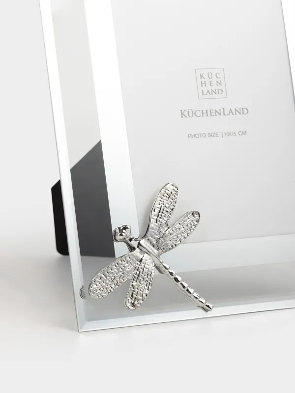 Photo frame, 17x22 cm, glass / metal, silver, Dragonfly, Gallery, image-3
