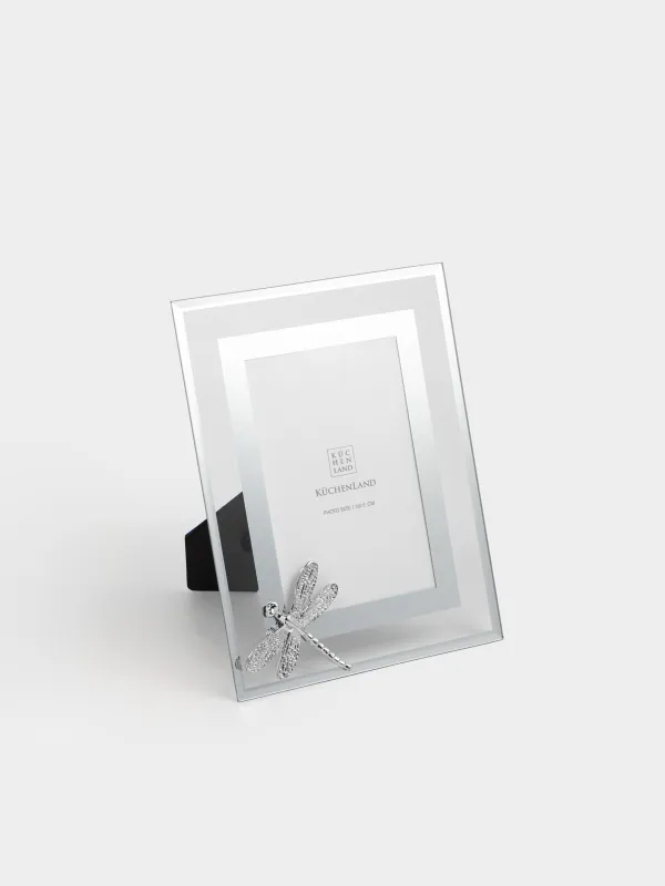 Photo frame, 17x22 cm, glass / metal, silver, Dragonfly, Gallery, image-0
