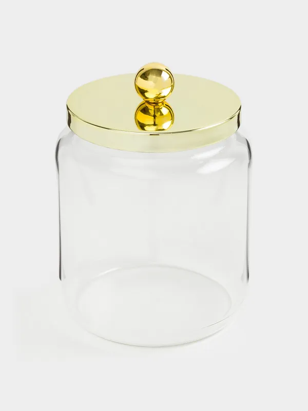 Storage container, 9x12 cm, 450 ml, glass / metal, gold, Classic gold, image-1
