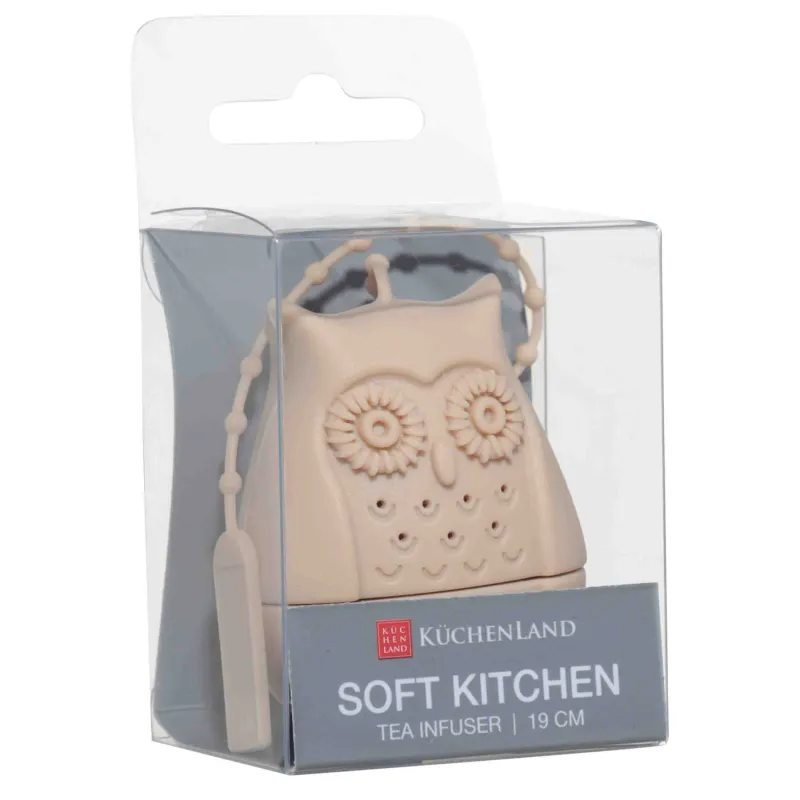 Tea strainer, 19 cm, Silicone, Beige, Owl, Owl, image-1