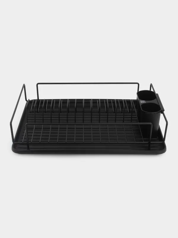 Dish rack, 42x27 cm, with tray, plastic / metal, black, Black style, image-1