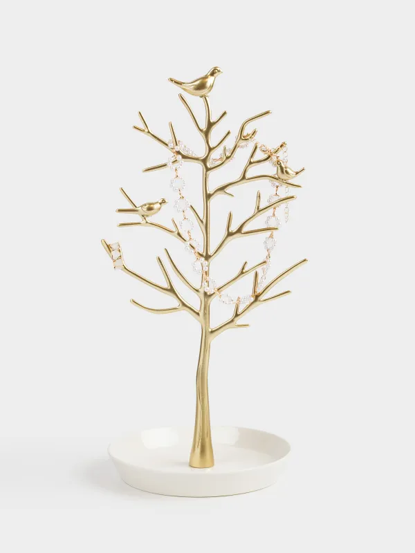 Jewelry holder, 30 cm, metal, gold, Wood with birds, Magic tree, image-5