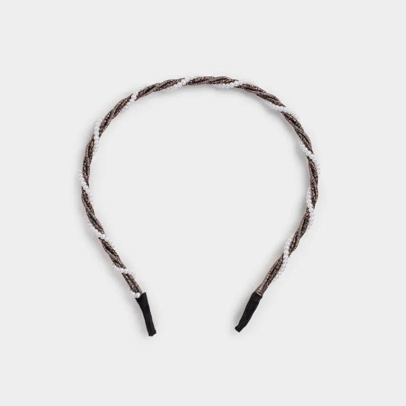 Hair band, 15x13 cm, glass / metal, Black, Hairstyle