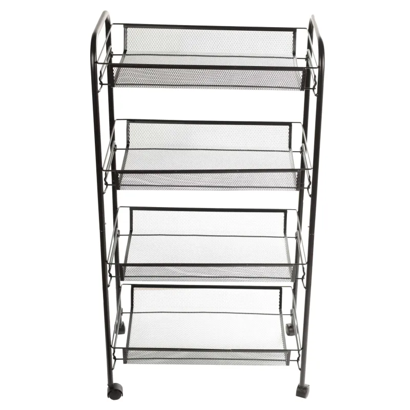 Bookcase, 4-tier, 44x26x83 cm, on wheels, metal, black, Compact black, image-2