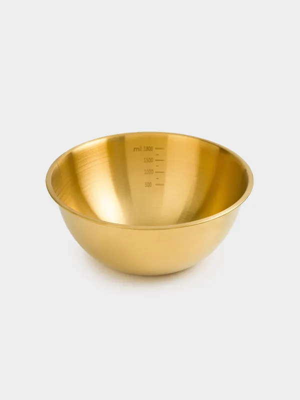 Baking set, 2 items, bowl / whisk, with measuring scale, steel / wood, golden, Classic gold, image-3