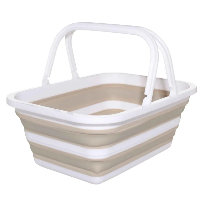 Foldable basket, 39x29x16 cm, with handles, plastic / rubber, gray-beige, Foldaway, image-2