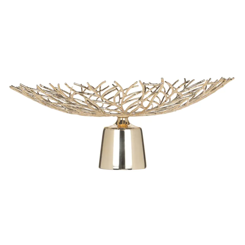 Fruit basket, 37x19 cm, on a leg, metal, golden, Branches, Twist gold, image-1