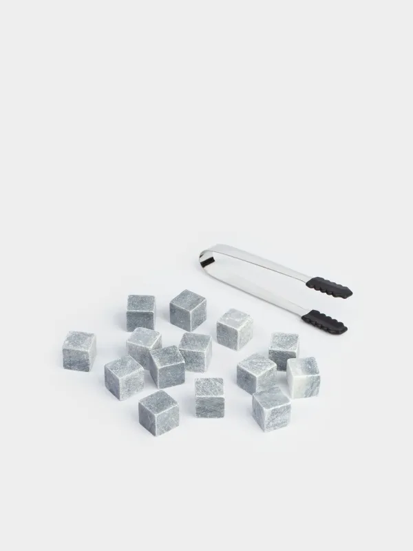 Set of beverage cooling cubes, 16 pr, with tongs, steatite / steel, BAR, image-1