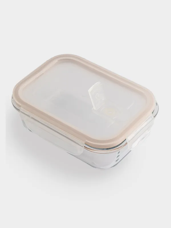 Container, 640 ml, with clips, with valve, glass T / plastic, rectangular, Soft kitchen, image-1