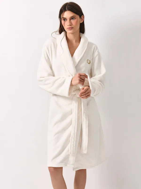 Women's robe, homewear, size L-XL, with long sleeves, fleece, milky, Lucky&Rich, Jack, image-1