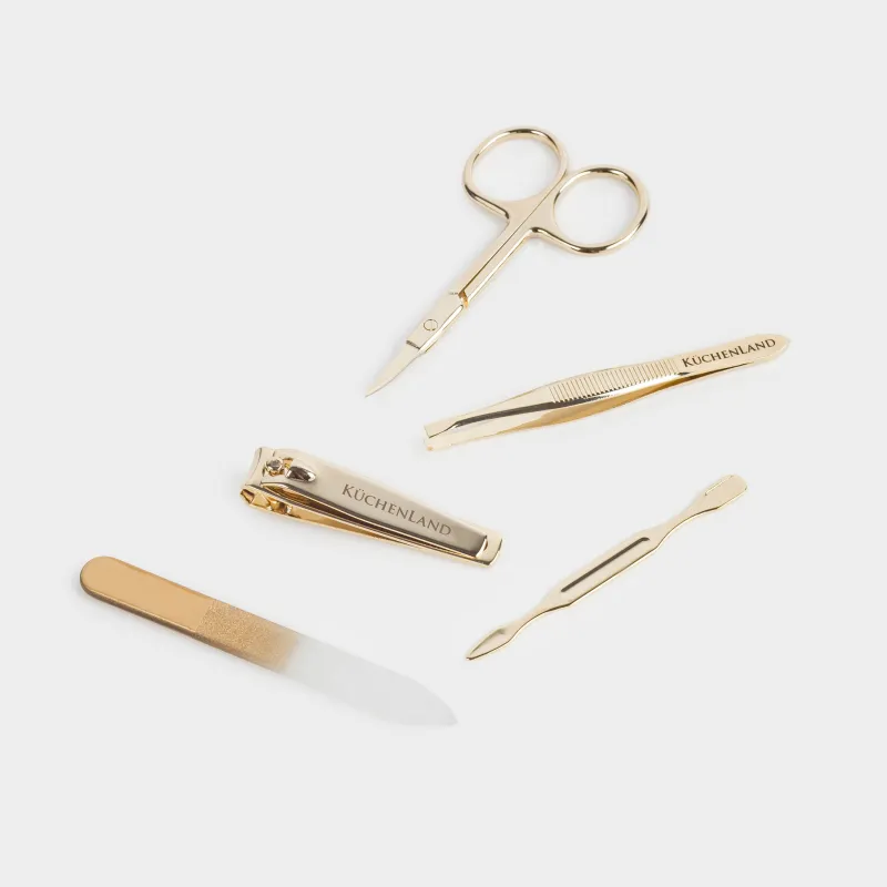 Manicure set, 5 items, steel, golden, Manicure gold, image-4
