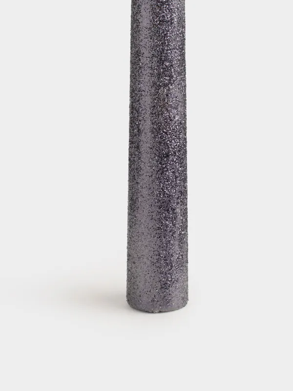 Candle, 25 cm, thin, with glitter, grey, Sparkly candle, image-2