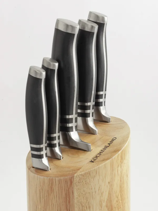 Knife set, 5 pr, in stand, steel / plastic / wood, Acapella, image-1
