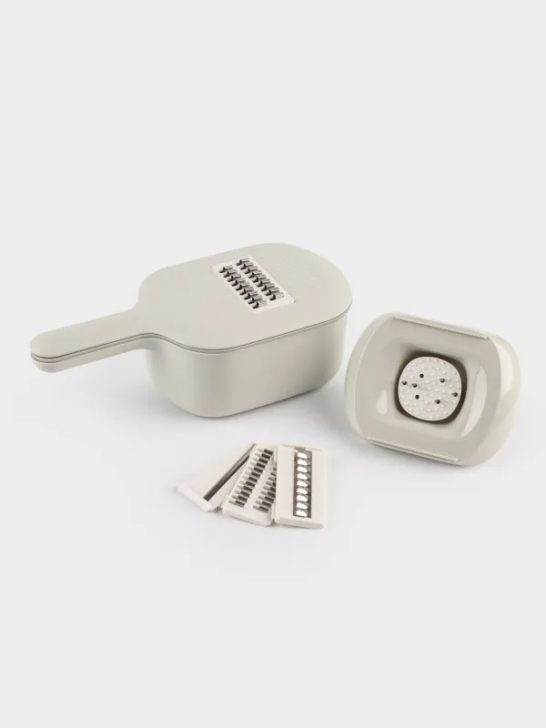 Grater, 29x14 cm, 4 attachments, with container, with handle, plastic / steel, grey, Matto, image-8