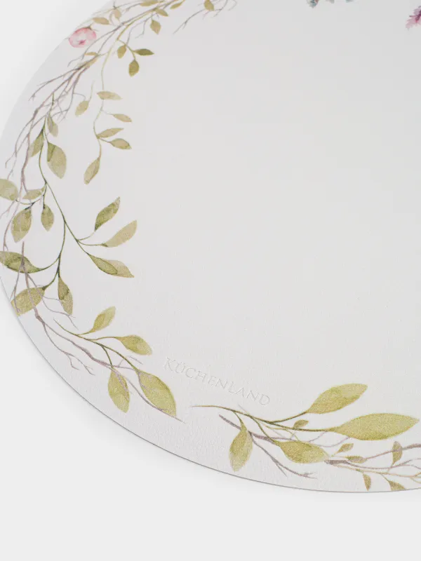 Placemat, 38 cm, PVC, round, milky, Spring flowers, Rock print, image-4