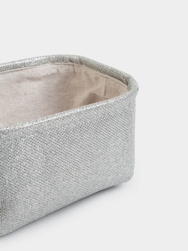 Storage basket, 20x15x10 cm, with handles, polyester. rectangular, silver, Ideally, image-3