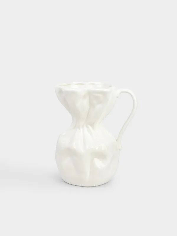 Flower vase, 25 cm, ceramic, White, Crumpled effect, Crumple, image-1