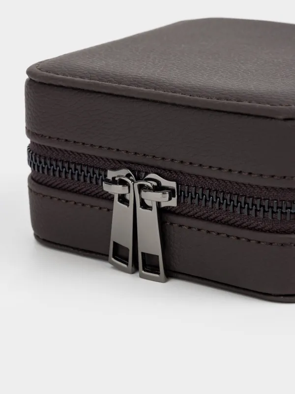 Jewelry box, 12x12 cm, with mirror, PU leather / MDF, brown, Premiere small, image-1