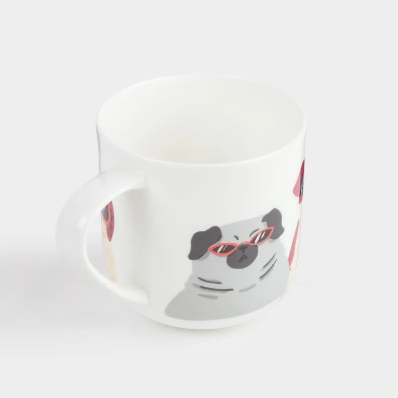 Mug, 500 ml, Porcelain F, White, Dogs with glasses, Dog, image-1